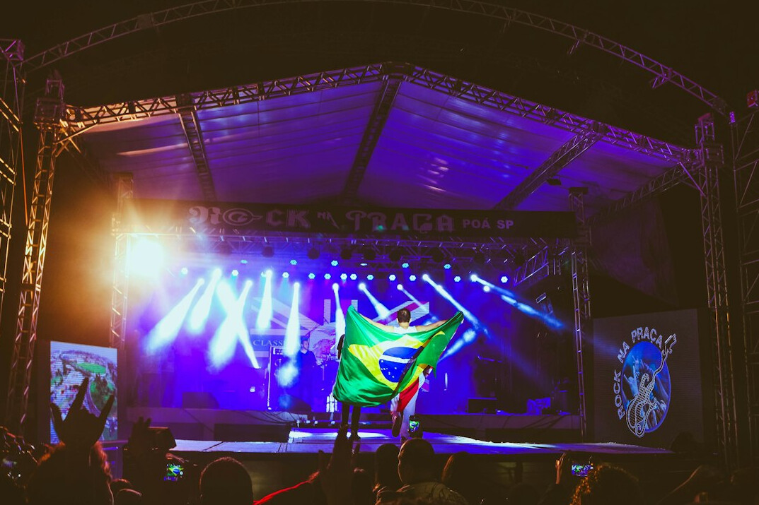 Stage with colourful lighting at a live event